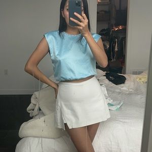 Bright Blue Silk Muscle Tee Crop Top